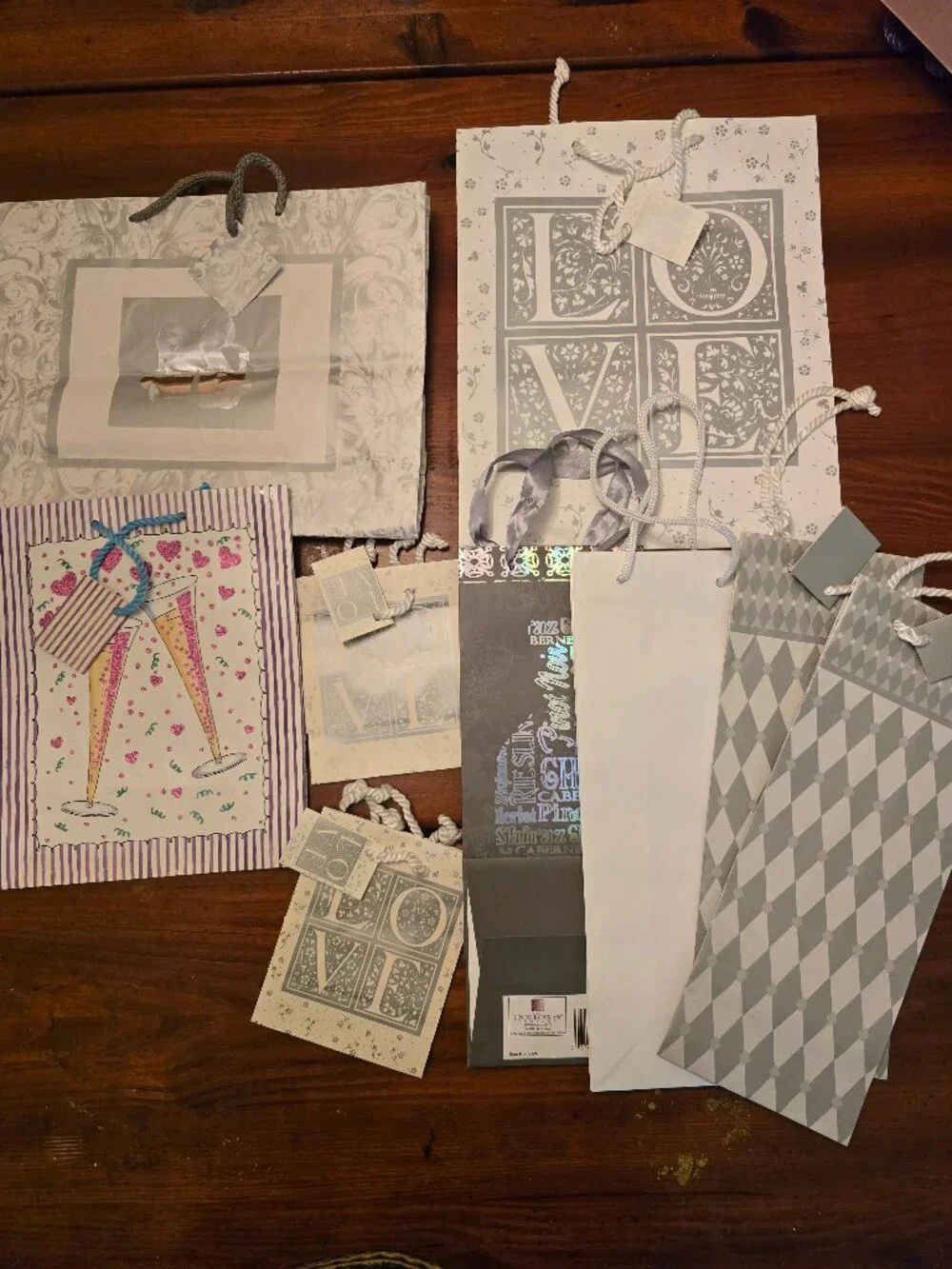 Gift Bags Lot of 9 Wedding Anniversary Love Wine Mini Medium Large